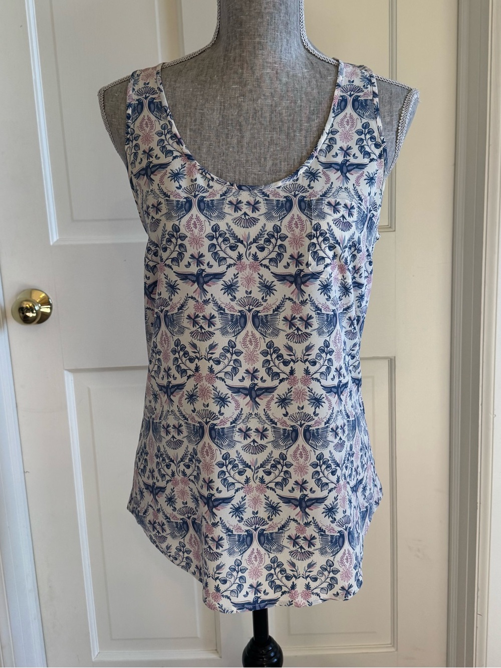 Joie Silk Sleeveless Floral Bird Print Tank Top